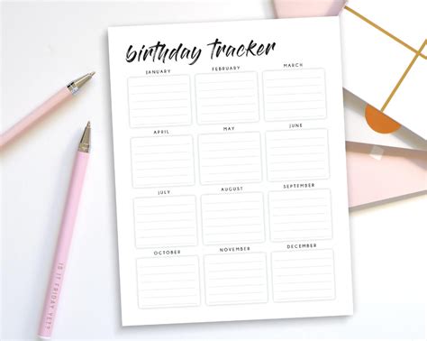 Birthday Tracker Printable Birthday Planner Digital Download Etsy A4