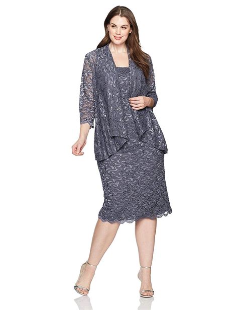 Alex Evenings Womens 14w Plus Size Tea Length Lace Dress Blue Smoke