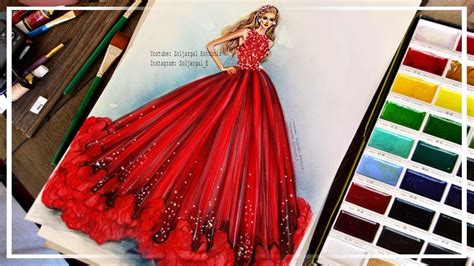 How To Paint Fashion Illustration Princess Red Chiffon Dress For
