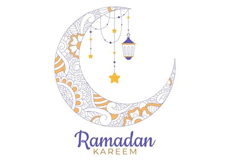 Ramadan Kareem Con Linternas De Mezquita Y Luna En La Ilustración De