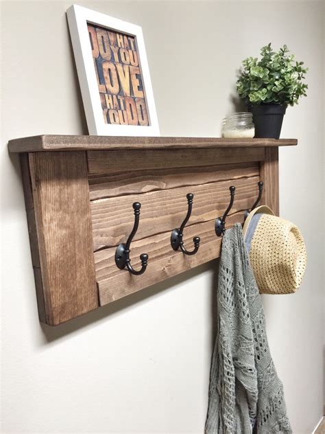 Wooden Entryway Coat Rack With Hooks Rustic Wooden Shelf Etsy