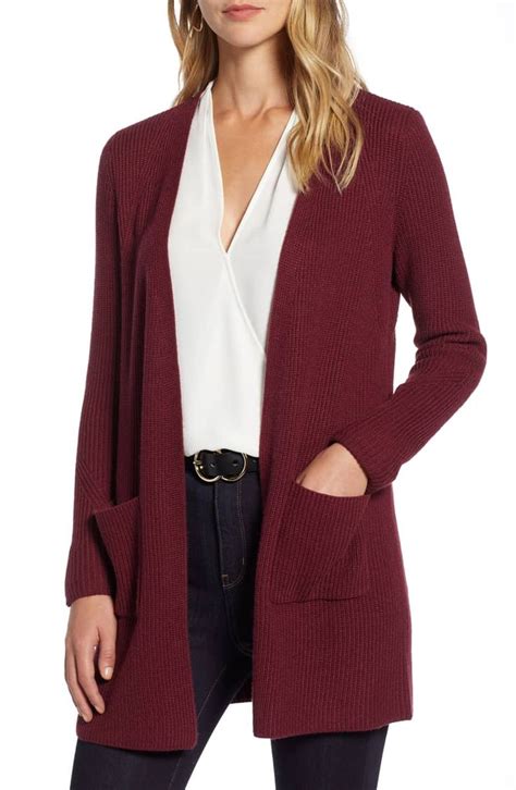 Comfy Long Ribbed Deep Red Cardigan By Halogen Available In Most