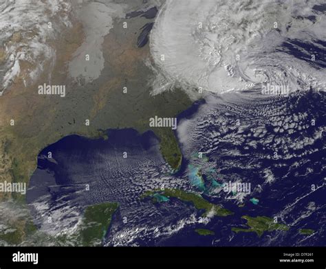Satellite View Of Hurricane Sandy Battering The US East Coast Over New