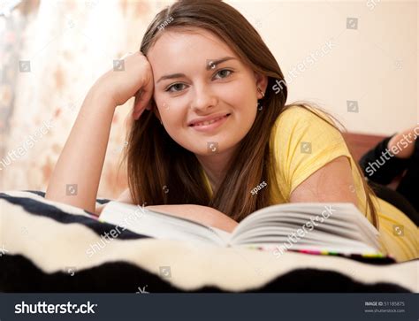 Cute Young Girl Reading Book Lying Stock Photo 51185875 Shutterstock