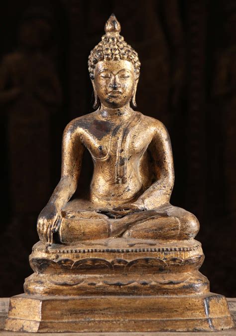 Sold Gold Leaf Earth Touching Thai Buddha Statue 15 104t17c Hindu