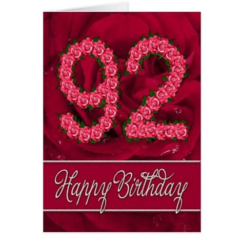92nd Birthday Card With Roses And Leaves Zazzle