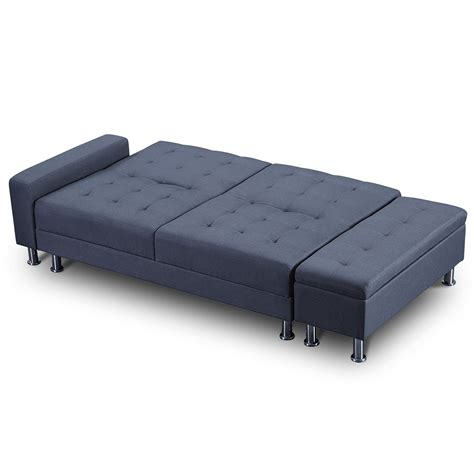 3 Seater Leather Sofa Bed W Footstool Hidden Storage Dark Grey Crazy