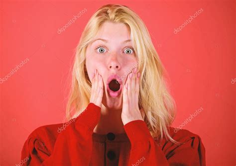 Shocking News Concept Girl Shocked Overwhelmed By Surprise Surprised
