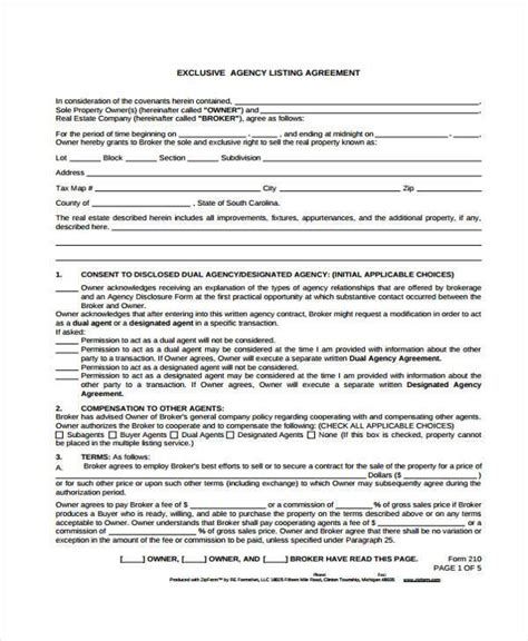 Free 7 Exclusive Agency Agreement Forms In Ms Word Pdf Pages