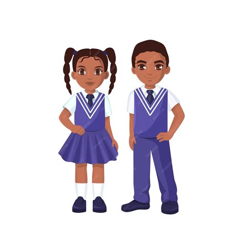Cute Boy And Girl In School Uniform Isolated On A White Background