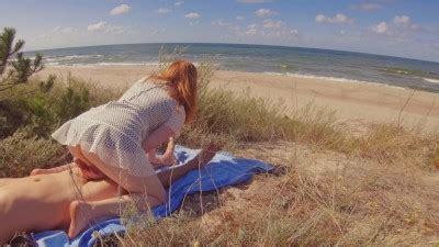 Interrupted Sex On Public Beach Risky Outdoor Creampie Hairy Ginger