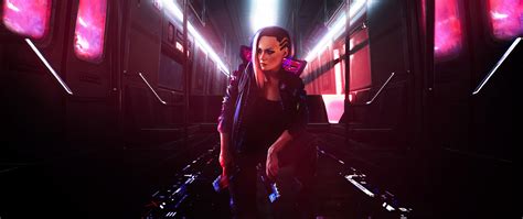 Download Woman Futuristic Cyberpunk 2077 Game Art 2560x1080