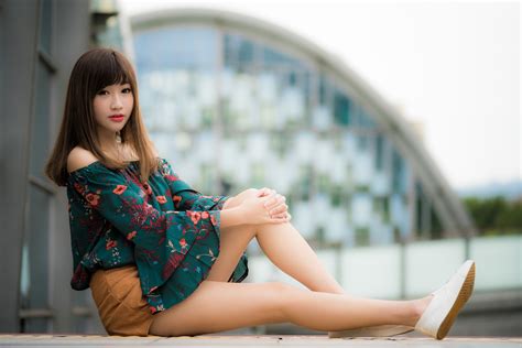 4k Asian Bokeh Brown Haired Sitting Hands Legs Hd Wallpaper