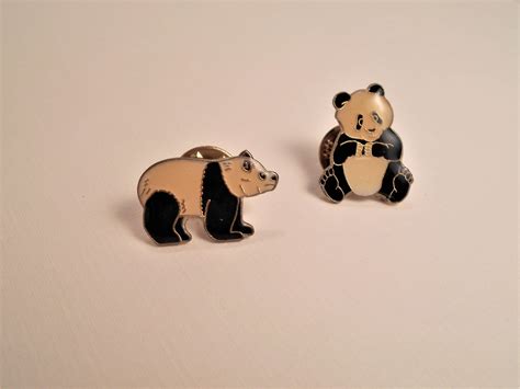 2 Vintage Enamel Panda Pins Sitting And Standing Panda Lapel Etsy