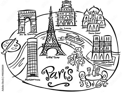 Illustrated Map Of Paris France Stock Vector Adobe Stock