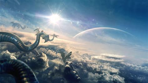 1366x768 Dragon Flight Eclipse 1366x768 Resolution Wallpaper Hd Artist