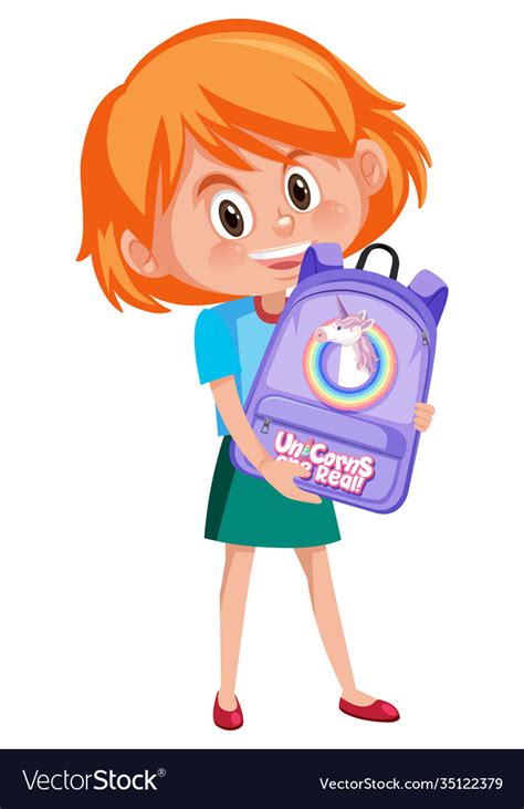 Girl Holding Cute Backpack Cartoon Character Vector Image