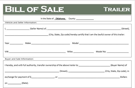 Free Oklahoma Trailer Bill Of Sale Template Off Road Freedom