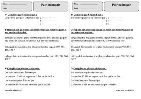 Pair ou impair Ce1 Exercices à imprimer Pass Education