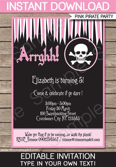 Pirate Birthday Party Invitation Personalized Pirate Theme Party