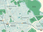 Hackney (London borough) retro map giclee print – Mike Hall Maps ...