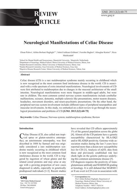 Pdf Neurological Manifestations Of Celiac Disease
