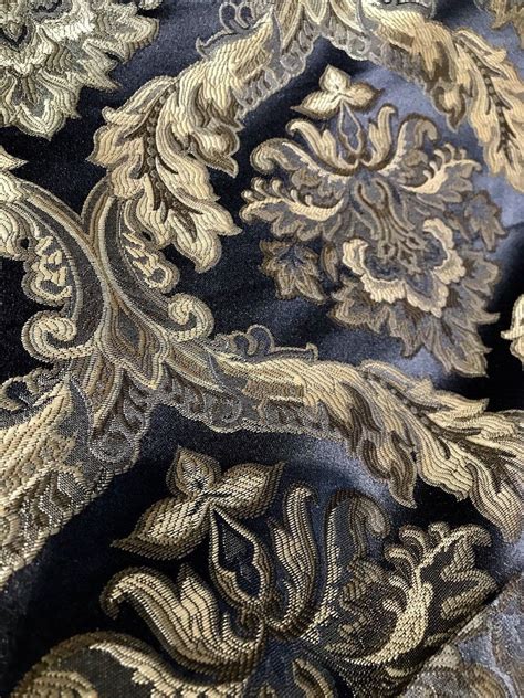 New Sale Designer Brocade Jacquard Fabric Black Gold Floral