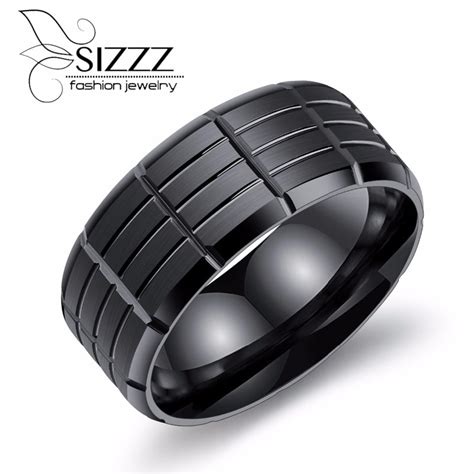 Full Balck Stainless Steel Rings For Men With Groove Design 6mm Width