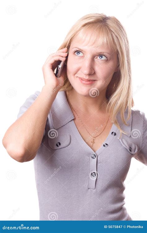 Blonde Woman With Cell Phone Isolated 2 Stock Image Image Of Office Alone 5075847