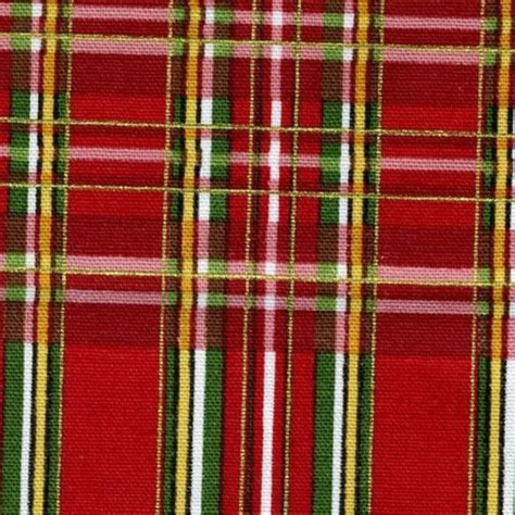 Country Christmas Red Plaid Metallic Cotton Fabric By Timeless