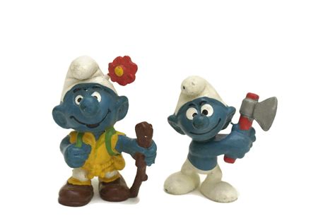 Vintage Smurf Action Figurines Set Of 10 Collectible 80s Plastic