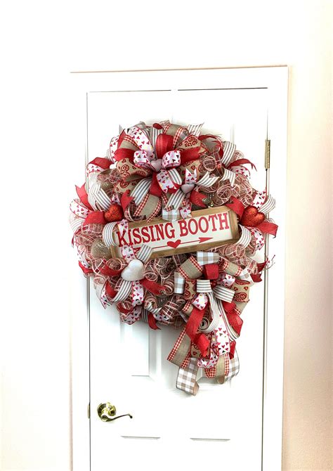 Valentines Day Wreath For Front Door With Kissing Booth Sign Easter