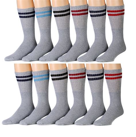 12 Pairs Of Mens Referee Old School Tube Socks Striped At