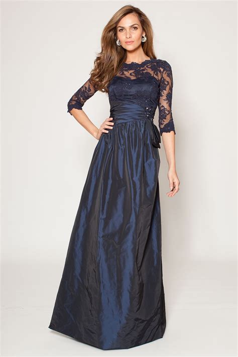 Long Sleeve Lace And Taffeta Gown Teri Jon Lace Evening Dresses
