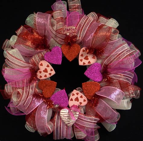 Happy Valentines Day Ribbon Wreath Poly Mesh By Wreathsbyrobin