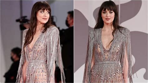 Dakota Johnson In Sheer Embellished Silver Gown Looks Bold And Beautiful At Venice Film Festival