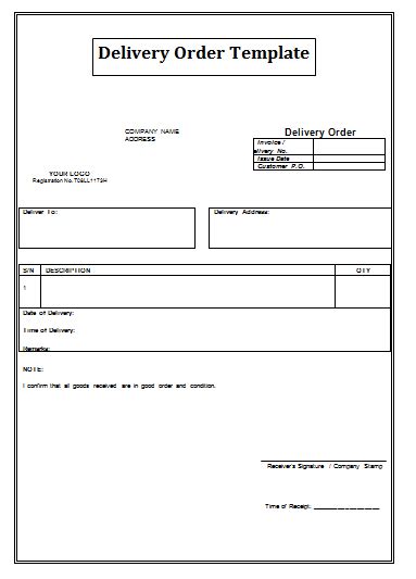 5 Delivery Order Templates Free Printable Word Excel And Pdf
