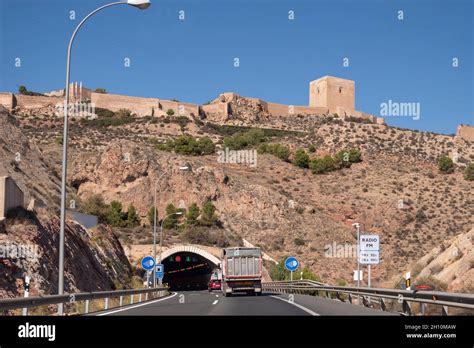 Castle Of Lorca Above The A 7 Road Tunnel In Lorca Region Of Murcia