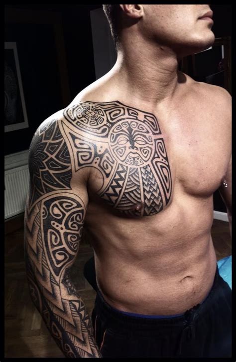 Awesome Tribal Chest And Sleeve Tattoo Best Tattoo Design Ideas