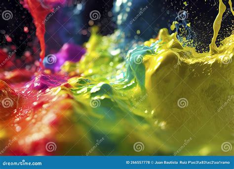 Abstract Sculptures Of Colorful Splashes Of Paint Dancing Liquid On A