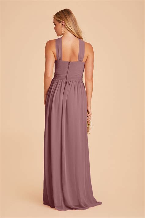 Kiko Dark Mauve Slit Chiffon Halter Dress Birdy Grey