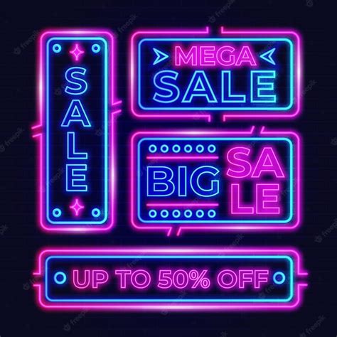 Free Vector Neon Sale Signs Collection