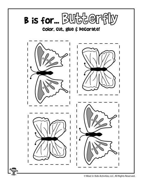B Is For Butterfly Color Cut And Paste Woo Jr Kids Activities