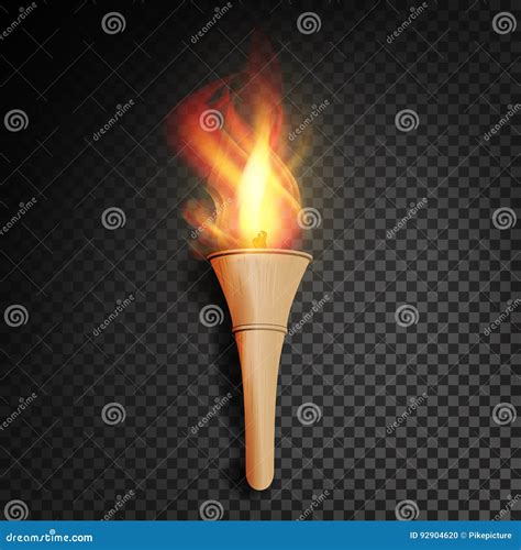 Torch With Flame Burning In The Dark Transparent Background Realistic