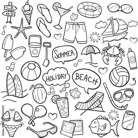 Summer Beach Day Doodle Icon Hand Draw Line Art Stock Vector Adobe Stock