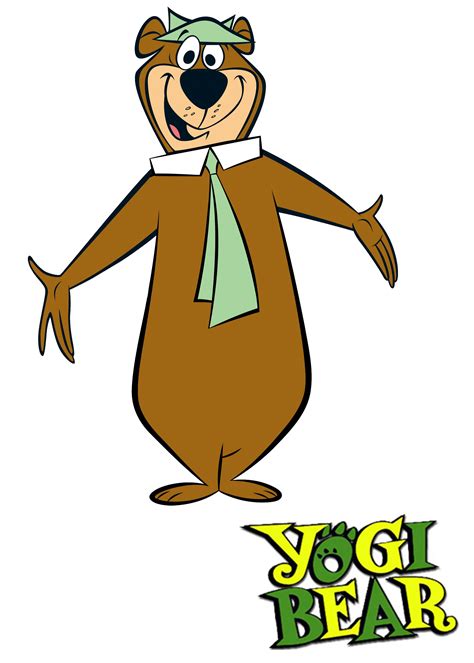 the yogi bear character is standing in front of an inscription that says yogi bear