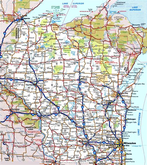 Wisconsin County Road Map Map With Cities