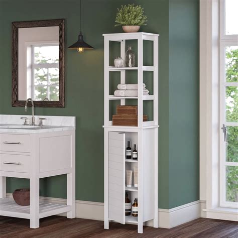 As a result, it rather gives you a lot of room for keeping toiletries that aren't used that frequently. Tall Linen Cabinet With Open Shelves | Best Target ...