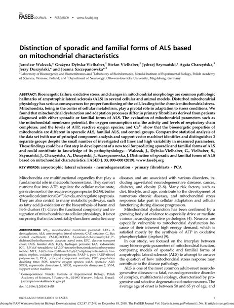 Pdf Distinction Of Sporadic And Familial Forms Of Als Based On