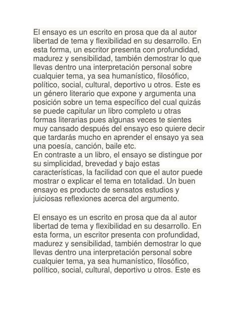 El Ensayo Es Un Escrito En Prosa Que Da Al Autor Libertad De Tema Y